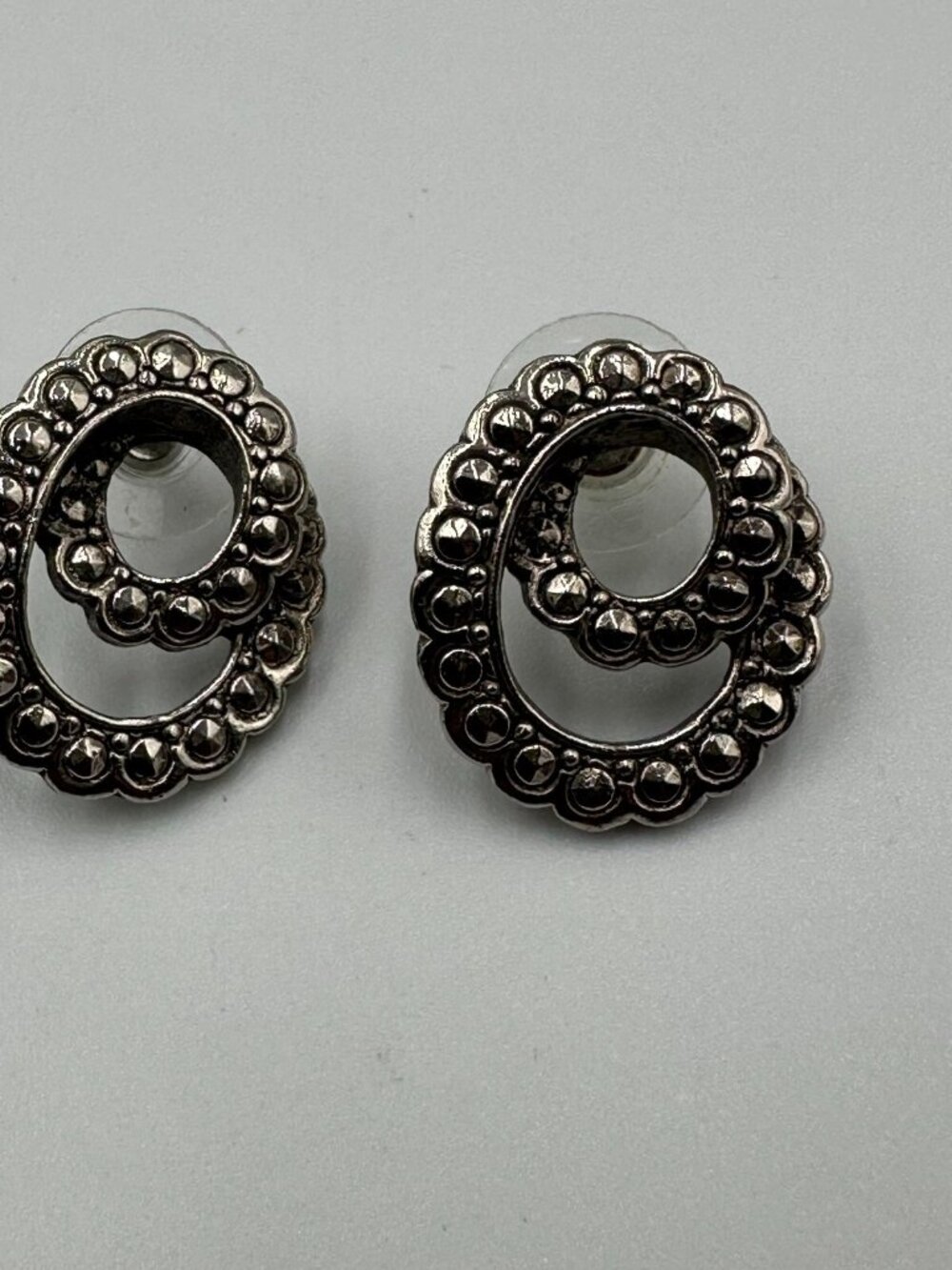 3/$30 Vintage Avon Marcasite Earrings Studs Gunmetal Tone Swirl Posts Pierced 1" - Picture 5 of 10